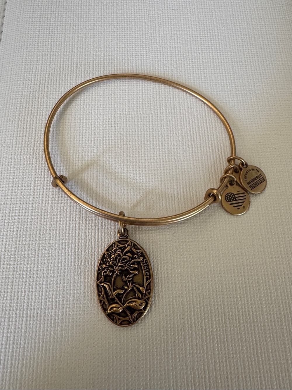 Alex and Ani Gold Floral Oval Charm Expandable Bracelet